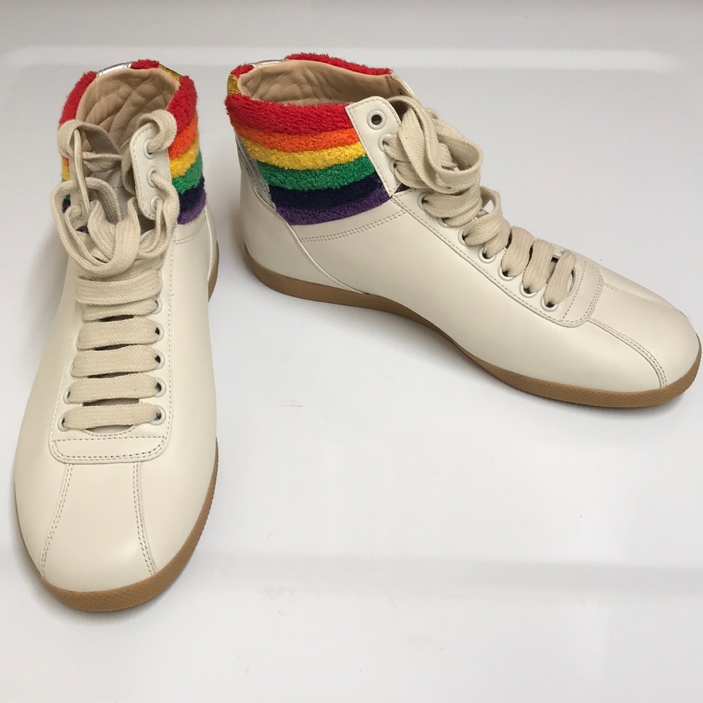 Gucci leather high top rainbow sneakers